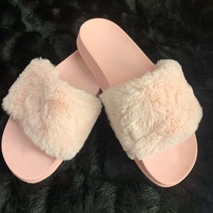 Light Pink Fuzzy Slides